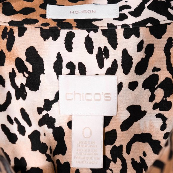 Chico's Womens Shirt Button Up Animal Cheetah Print Tie Waist Crop Top 0 US S/4 - Picture 3 of 9